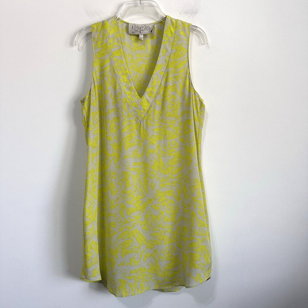 Rory Beca Silk Tank Tunic S Yellow‎ Chartreuse Summer Shift Party Brunch V Neck
